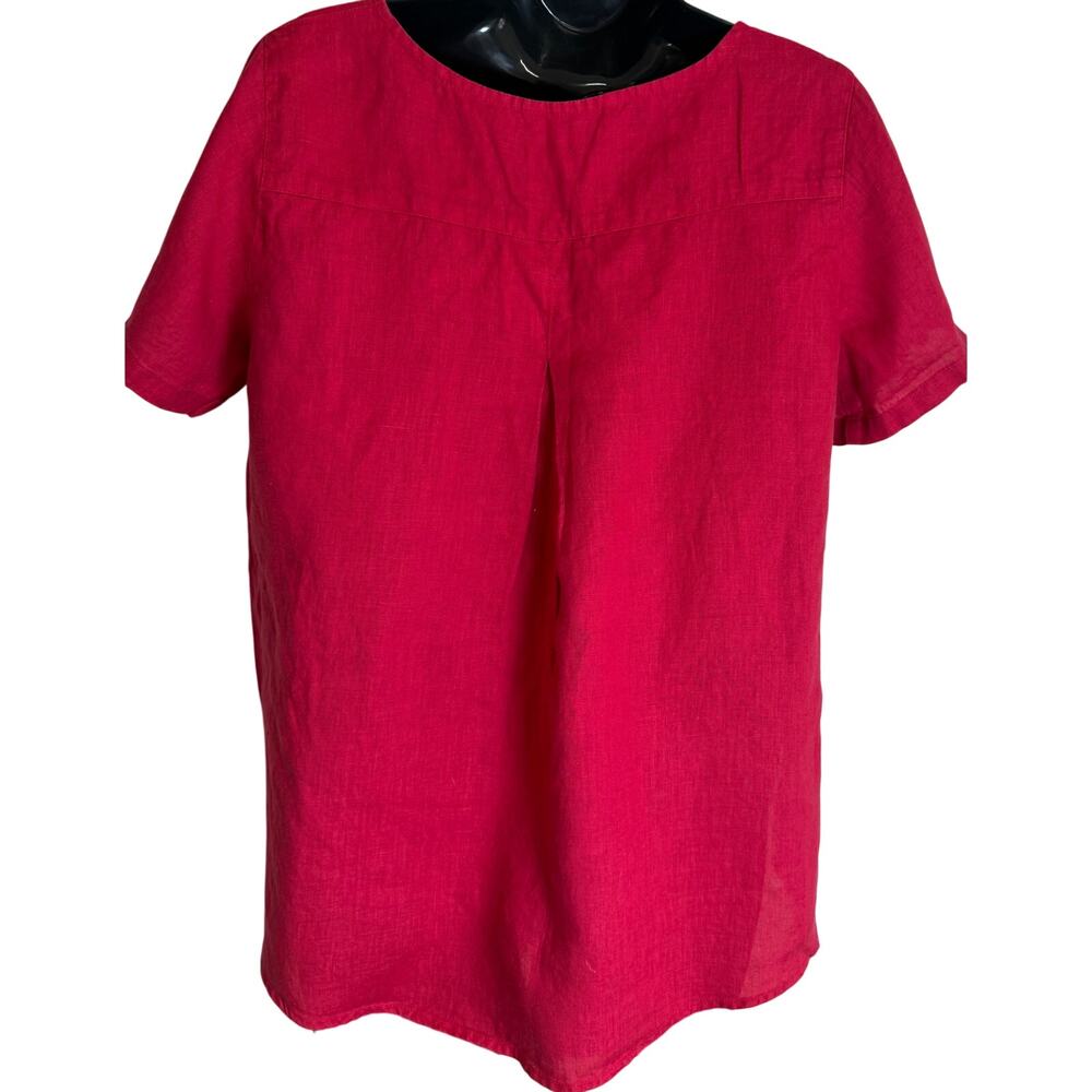 Kleen 100% Linen Red Blouse Womens Small Roll Tab Sleeve Lightweight Summer Top - Picture 4 of 8